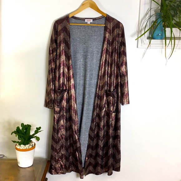 LuLaRoe Jackets & Blazers - LulaRoe Sarah Metallic Brown Chevron Duster, S
